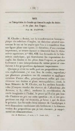 Note sur I'interprétation des formules qui donnent les angles des droites et des plans dans l'espace.