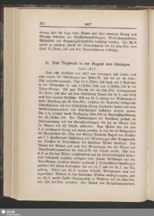 31. Das Regiment in der Gegend von Smorgon : Juli 1917