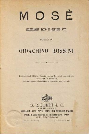 Mosé : melodramma sacro in quattro atti