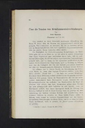 Über die Tension von Metallammoniakverbindungen.