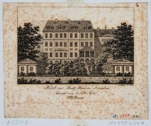 Das Hotel Stadt Wien an der Großen Klostergasse/Neustädter Markt in Dresden, Gartenansicht von der Elbe