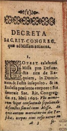Decreta A Sacra Rit. Congregatione In Ordine Ad Missam & Divinum Officium : Post Missalis, ac Brev. Romani recognitionem, condita ...