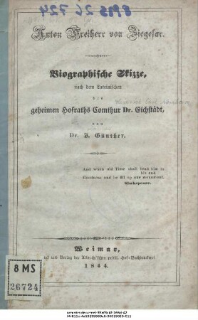 Anton Freiherr von Ziegesar : Biographische Skizze