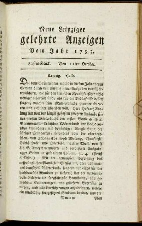 81stes Stück. Den 11ten October.