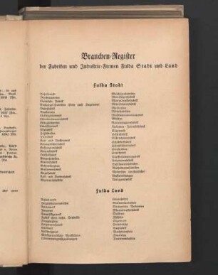 Branchen-Register der Fabriken und Industrie-Firmen Fulda Stadt und Land