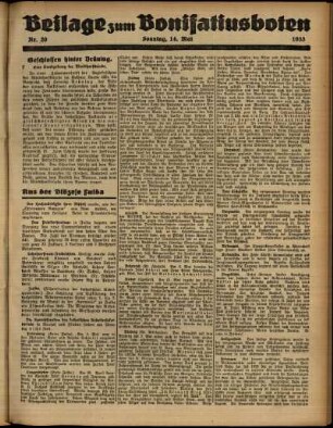 Zweite Ausgabe vom Sonntag, den 14. Mai 1933.