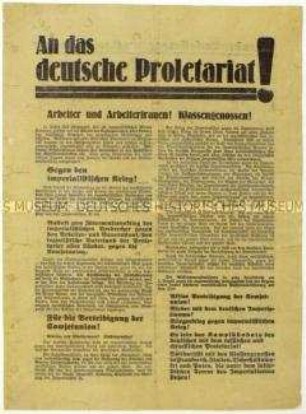 Flugblatt der KPD gegen die SPD und Aufruf zum Kampf gegen die Reichsregierung