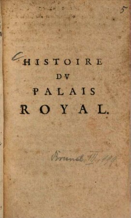 Histoire de Palays Royal