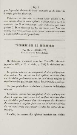 Théorème sur le tétraèdre.
