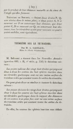 Théorème sur le tétraèdre.