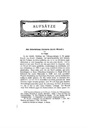 Zur Beurteilung Herbarts durch Wundt