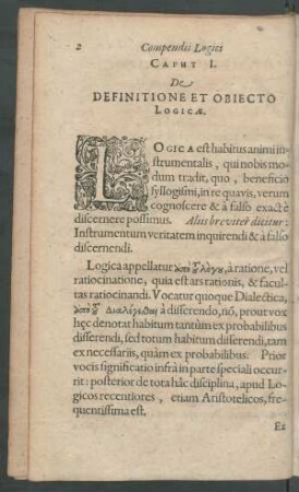 Caput I. De Definitione Obiecto Logicae.