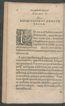 Caput I. De Definitione Obiecto Logicae.
