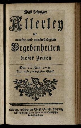 Den 11. Julii 1758. Acht und zwanzigstes Stück.