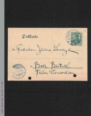 Postkarte von Elsbeth Krukenberg an Helene Lange