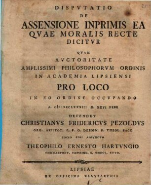 Disp. de assensione, inprimis ea quae moralis recte dicitur