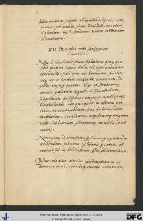[fol. 12] De mutua inter academicos concordia