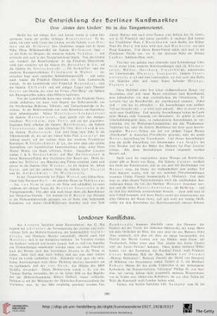 Londoner Kunstschau / Aus dem nordischen Kunstleben / Aus der Künstlerwelt / Kunstauktionen / Kunstausstellungen / Hollands Kunstwesen / SAchweizerische Kunstchronik / Der Goldschmiede Merkzeichen