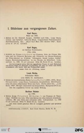 I. Bildnisse aus vergangenen Zeiten (Nr. 1-68)