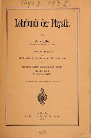 Lehrbuch der Physik, 2,2. 2. Theil, Akustik und Optik ; Bd. 2, Geometrische Optik