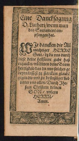 Eine Dancksagung D. Lutheri/ wenn man das Sacrament empfangen hat.