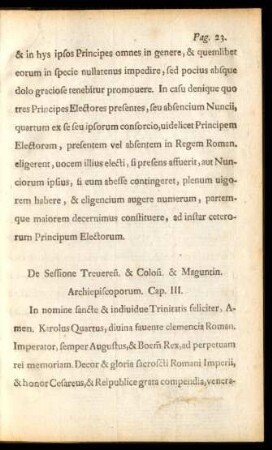 De Sessione Treueren. & Colon. & Maguntin. Archiepiscoporum. Cap. III.