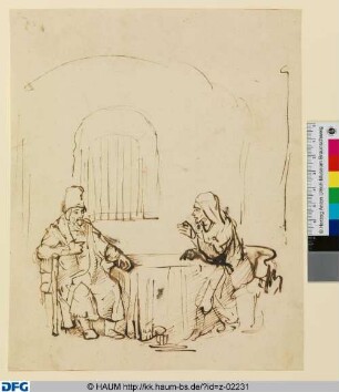 Der alte Tobias und Hanna am Tisch