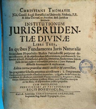 Institutionum iurisprudentiae divinae libri tres