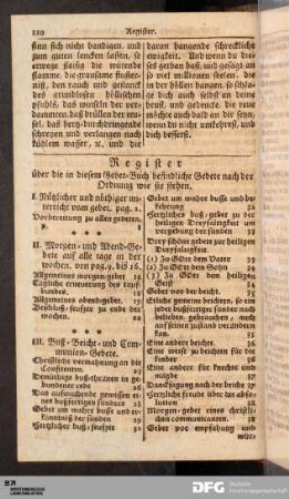 Register über die in diesem Gebet-Buch befindliche Gebete