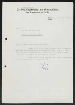 Brief von Ludwig Steeg an Gerhart Hauptmann