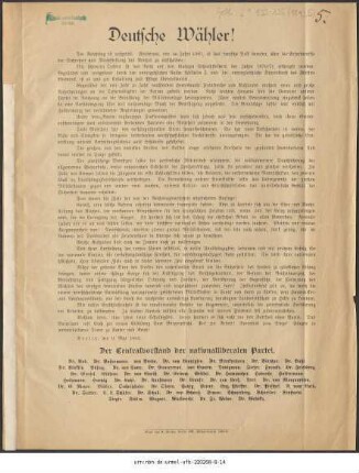 Deutsche Wähler! : Der Reichstag ist aufgelöst. Wiederum, wie im Jahre 1887, ist das deutsche Volk berufen, über die Erfordernisse der Sicherheit und Machtstellung des Reiches zu entscheiden ... ; Berlin, den 9. Mai 1893