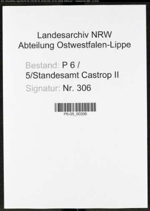 Sterberegister Standesamt Castrop-Rauxel Castrop II