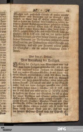 Uber den 21. Articul. Von Anruffung der Heiligen.