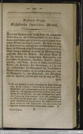 Siebende Klasse. Stärkende (tonische) Mittel