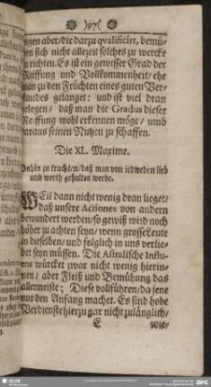 Die XL. Maxime. Dahin zu trachten, daß man von jedweden lieb und werth gehalten werde