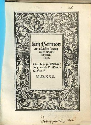 Ain Sermon am nächsten sontag nach Marie Hymelfart : Gepredigt zu Wittemberg
