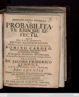 Dissertatio Juridica Inauguralis De Probabilitate Ejusque Effectu
