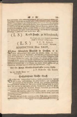Adjunctum Nro XXIV. Seine Königliche Majestät in Preißen. ...