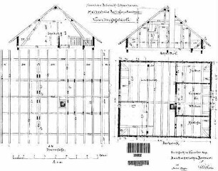 Äpfingen: EG m.Güterschuppen zw.Biberach-Ochsenh. Grundriss Dachstock,Sparrenlage,Schnitte