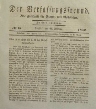№ 15. Cassel, den 22. Februar 1832.
