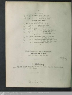 I. Schulanfang