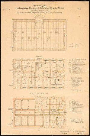 Technische Hochschule Berlin Mechanisch-Technische Versuchsanstalt: Grundrisse KG, Fundamente, EG, Dachgeschoss 1:100 (Erweiterung der MTV)