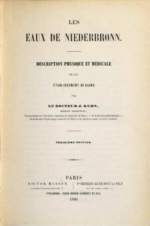 Les eaux de Niederbronn : description physique et médicale de cet établissement de bains