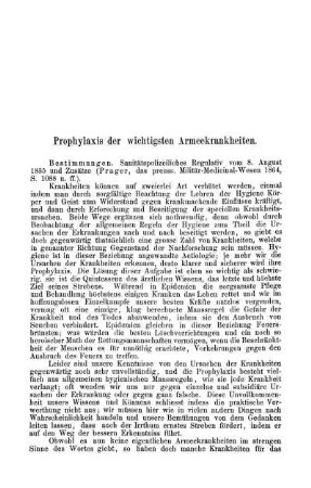 Prophylaxis der wichtigsten Armeekrankheiten.