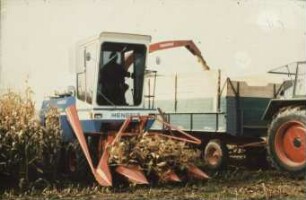 Fotografie: Erntetechnik, Silomais, Maishäcksler selbstfahrend, Trommelfeldhäcksler, Parallelverfahren