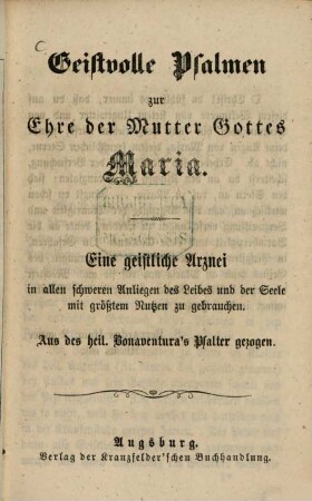 Geistvolle Psalmen zur Ehre der Mutter Gottes Maria