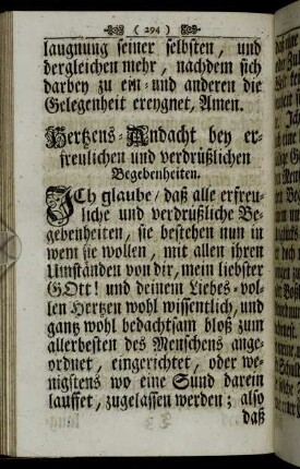 Hertzens-Andacht bey erfreulichen und verdrüßlichen Begebenheiten.