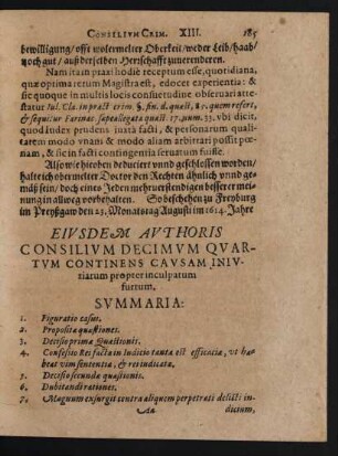 Eiusdem Authoris Consilium Decimum Quartum Continens Causam Iniuriarum propter inculpatum furtum.