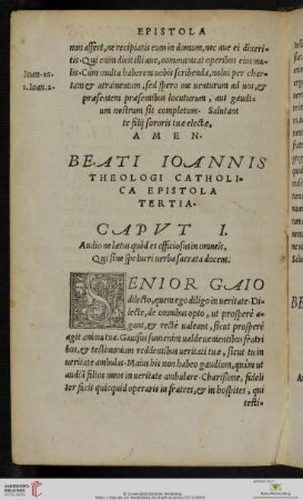 Beati Ioannis Theologi Catholica Epistola Tertia