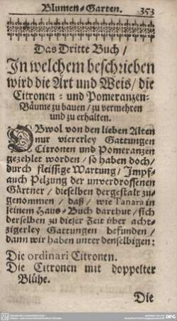 In welchem beschrieben wird die Art und Weis/die Citronen- und Pomeranzen-Bäume zu bauen/zu vermehren und zu erhalten.
